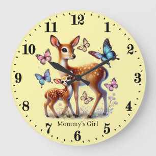 Cute Mommy's girl deer add name  Large Clock