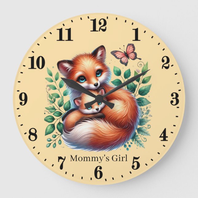 Cute Mommy's girl fox add name Large Clock (Front)