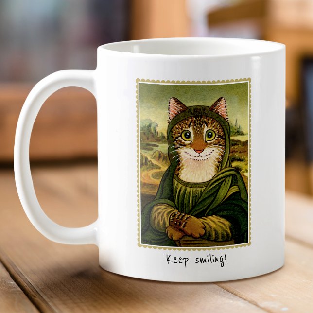 Cute Mona Lisa Cat Custom Text Coffee Mug (Creator Uploaded)