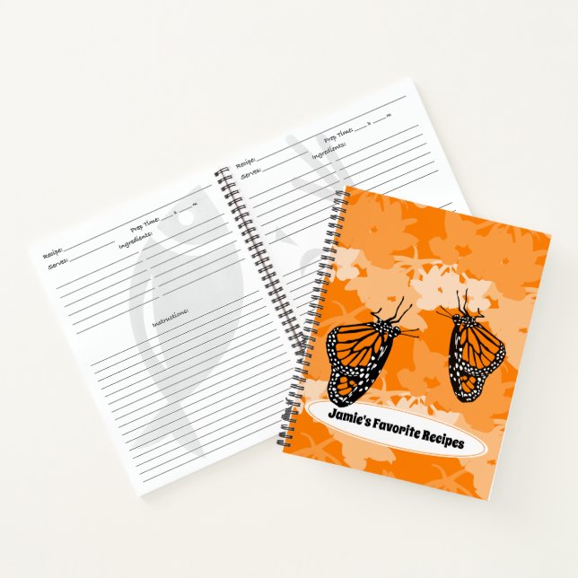 Cute Monarch Butterflies Orange Named Favourite Notebook (Inside)