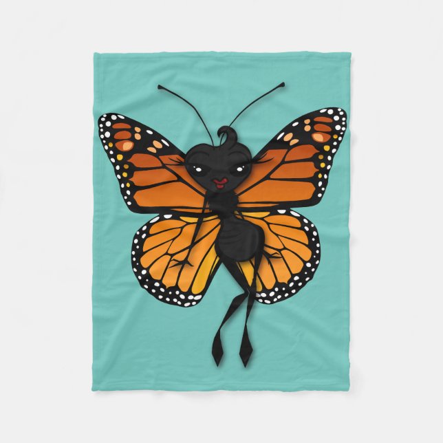 CUTE MONARCH BUTTERFLY LADY FLEECE BLANKET (Front)