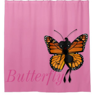 CUTE MONARCH BUTTERFLY LADY SHOWER CURTAIN