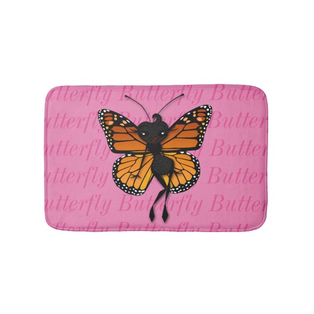 CUTE MONARCH BUTTERFLY LADY SMALL BATH MAT (Front)