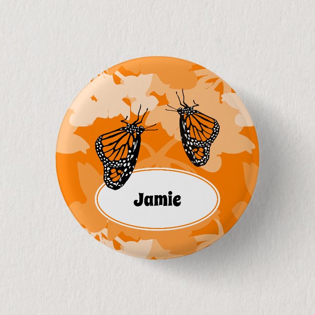 Cute Monarch Butterfly Name Orange 1 Inch Round Button (Front)
