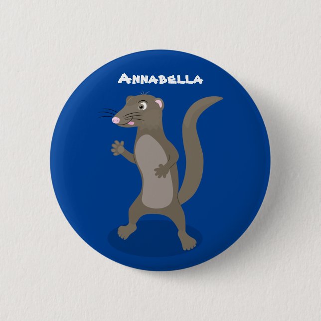 Cute mongoose cartoon illustration 2 inch round button (Front)