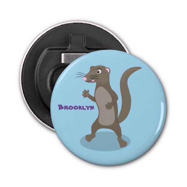 Cute mongoose cartoon illustration bottle opener (Front)