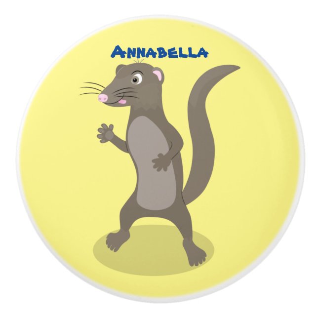 Cute mongoose cartoon illustration ceramic knob (Front)