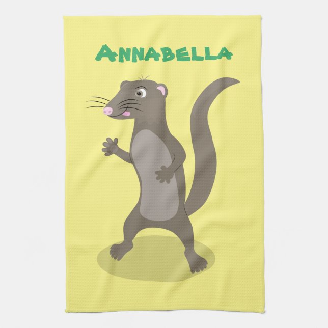 Cute mongoose cartoon illustration kitchen towel (Vertical)