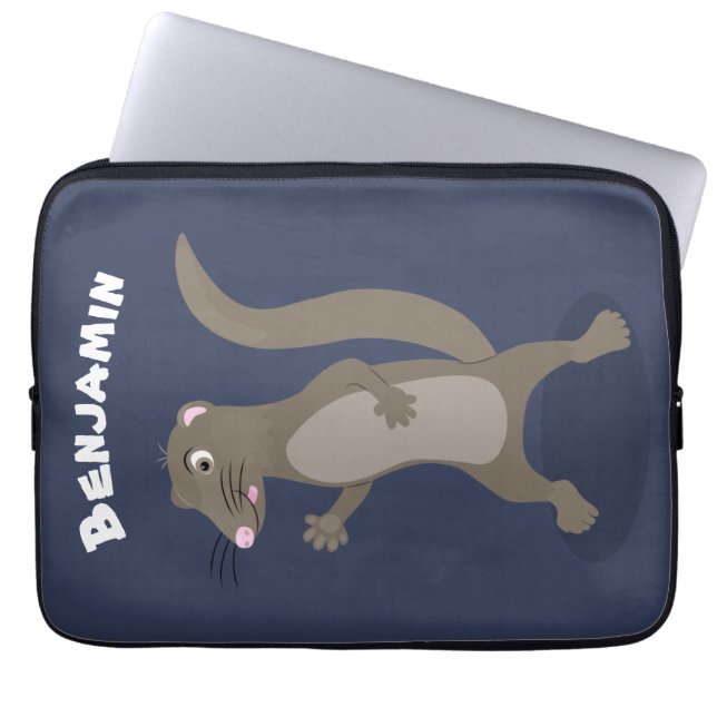 Cute mongoose cartoon illustration laptop sleeve (Front)