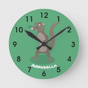 Cute mongoose cartoon illustration round clock