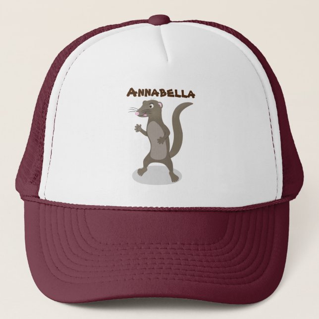 Cute mongoose cartoon illustration trucker hat (Front)