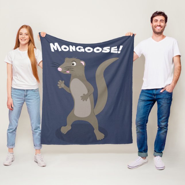 Cute mongoose happy cartoon illustration fleece blanket (In Situ)