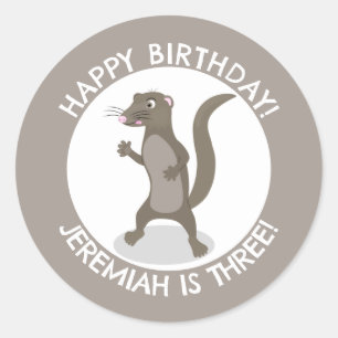 Cute mongoose personalized cartoon birthday classic round sticker