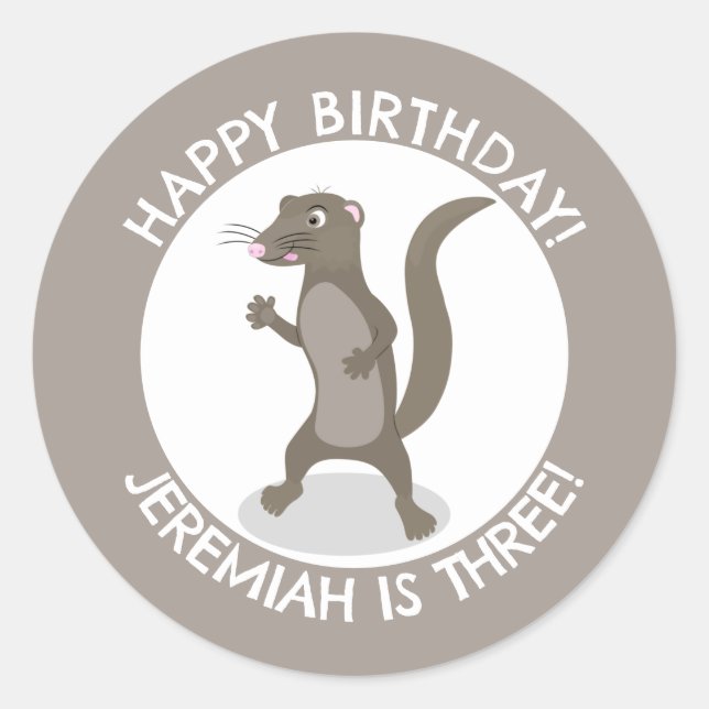 Cute mongoose personalized cartoon birthday classic round sticker (Front)