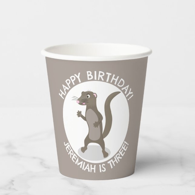 Cute mongoose personalized cartoon birthday paper cups (Front)