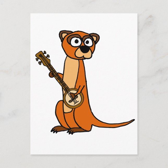 Cute Mongoose Playing Banjo Cartoon Postcard (Front)