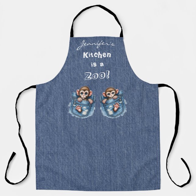 Cute Monkey All-Over Print Apron (Front)