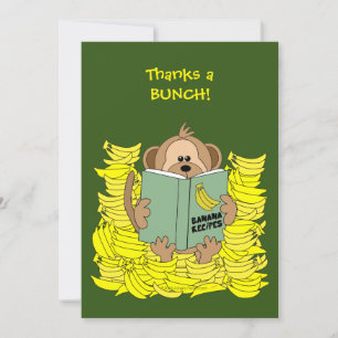Cute Monkey and Banana Cookbook Thank You Card