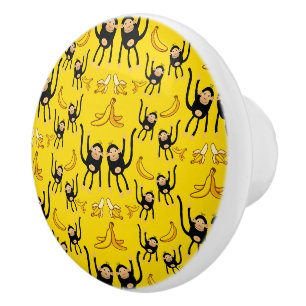 Cute Monkey And Banana Print Ceramic Knob