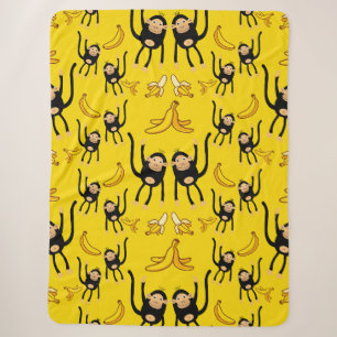Cute Monkey And Banana Print Sherpa Blanket