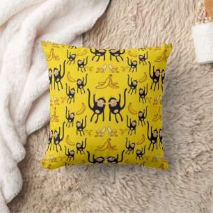 Cute Monkey And Banana Print Throw Pillow
