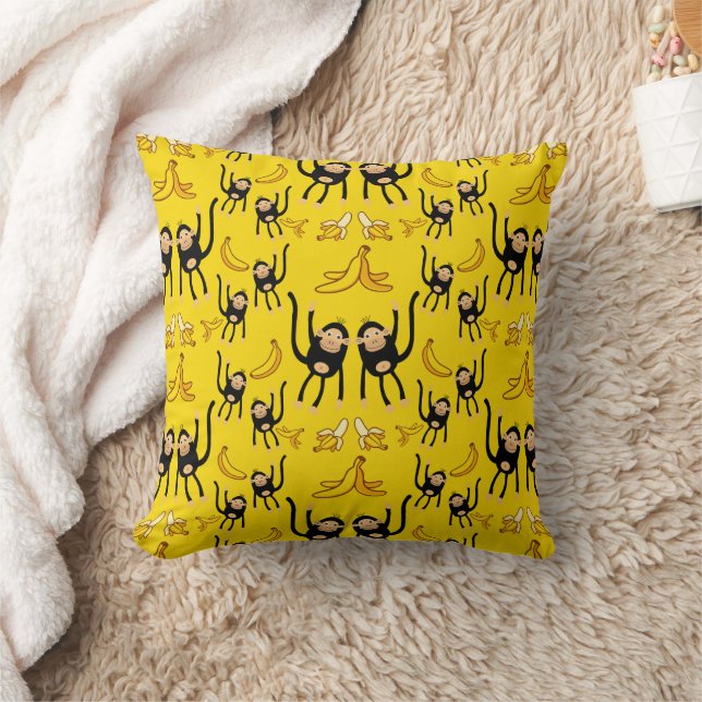 Cute Monkey And Banana Print Throw Pillow (Blanket)