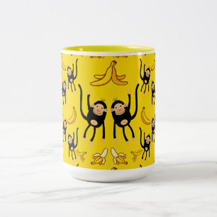 Cute Monkey And Banana Print Two-Tone Coffee Mug