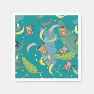 Cute Monkey and Bananas in Tree Pattern Birthday Napkin