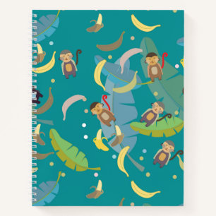 Cute Monkey and Bananas in Tree Pattern Notebook