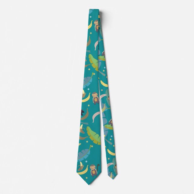 Cute Monkey and Bananas in Tree Pattern Tie (Front)