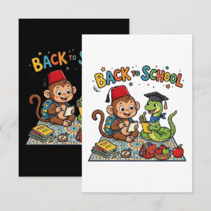 Cute Monkey and Snake Back to School Cartoon Thank You Card