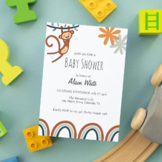 Cute Monkey Baby Shower Invitation