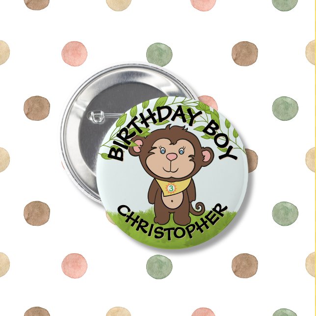 Cute Monkey Birthday  2 Inch Round Button (Creator Uploaded)