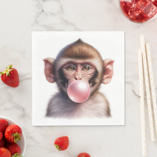 Cute Monkey Blowing Bubbles Bubble Gum Napkin