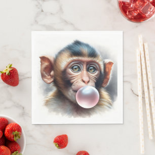Cute Monkey Blowing Bubbles Bubble Gum Napkin