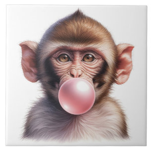 Cute Monkey Blowing Bubbles Bubble Gum Tile