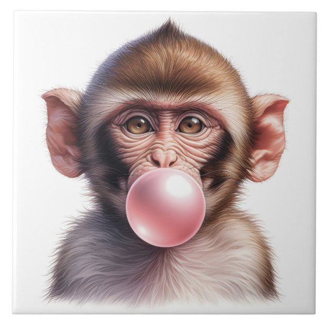 Cute Monkey Blowing Bubbles Bubble Gum Tile (Front)