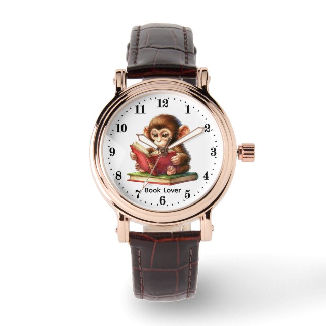 Cute monkey book lovers customizable watch (Front)