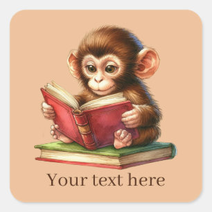 Cute monkey book lovers square sticker