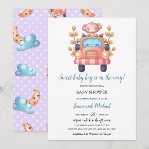 Cute Monkey Boy Baby  Invitation