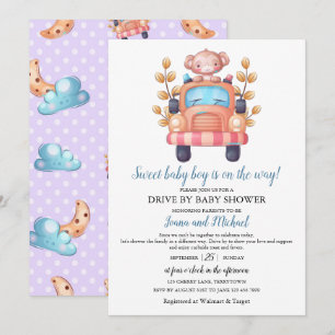 Cute Monkey Boy Baby Shower Drive Through   Invitation