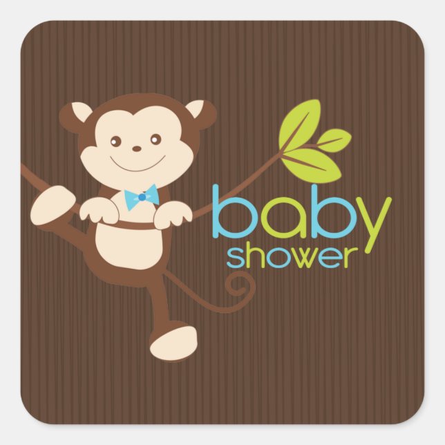 Cute Monkey Boy Baby Shower Sticker (Front)