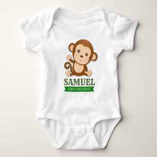 Cute Monkey Boy Jungle Safari Baby Bodysuit