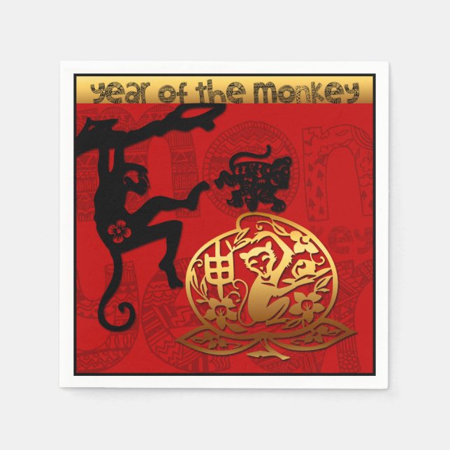 Cute Monkey Chinese Year Zodiac Birthday Paper N Napkin (Front)