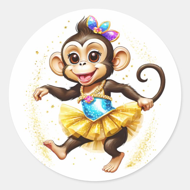 Cute monkey classic round sticker (Front)