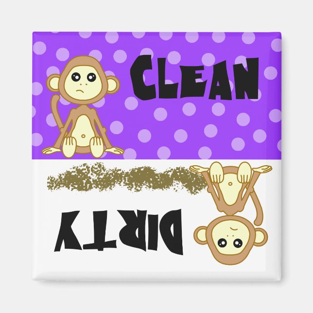 Cute Monkey Clean / Dirty Purple Dishwasher Magnet (Front)