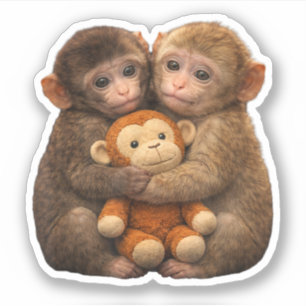 Cute Monkey Couple Hugging Monkey Punch Plush Art