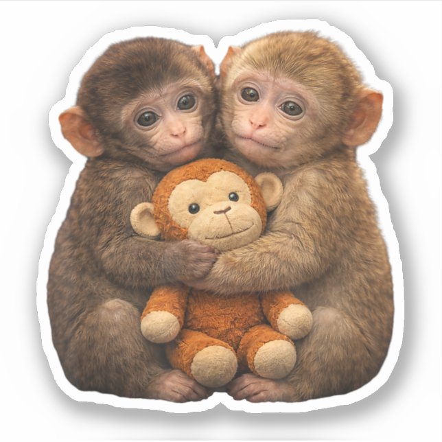 Cute Monkey Couple Hugging Monkey Punch Plush Art (Front)