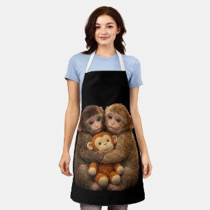 Cute Monkey Couple Hugging Monkey Punch Plush Art Apron
