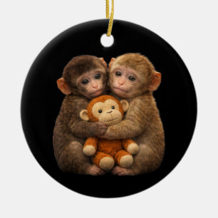Cute Monkey Couple Hugging Monkey Punch Plush Art Ceramic Ornament